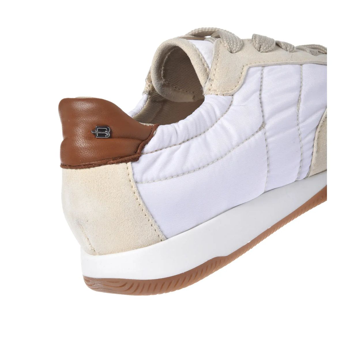 Beiger Sneaker mit Lederbesatz