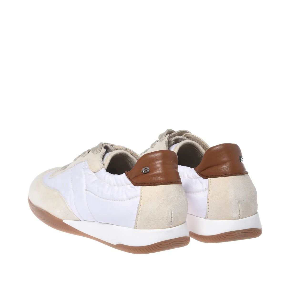 Beiger Sneaker mit Lederbesatz