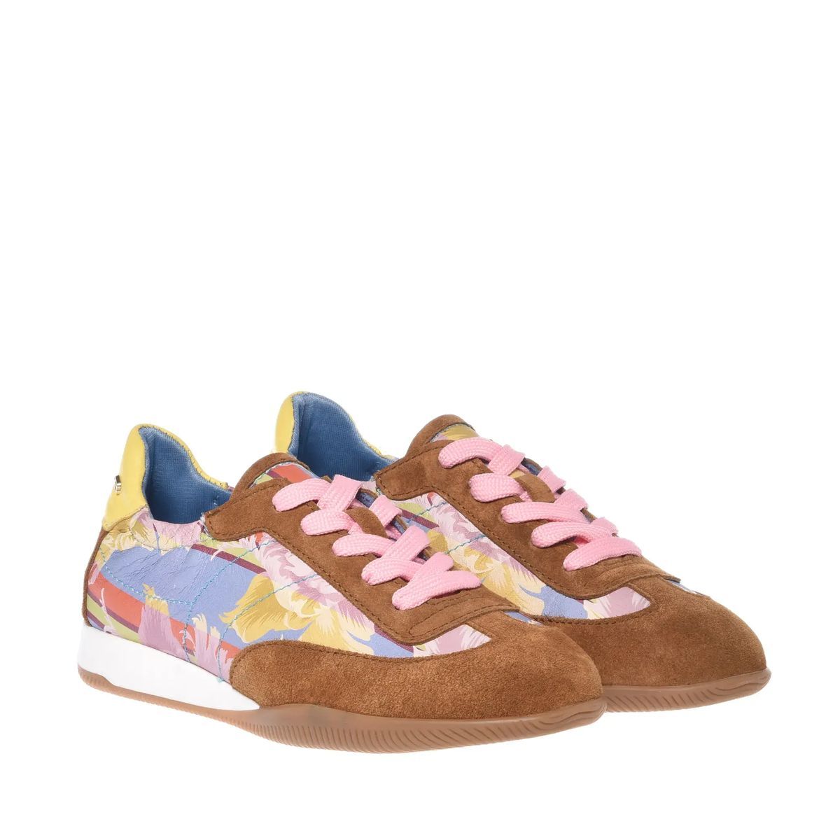 Braune Wildleder-Sneakers mit Blumendruck