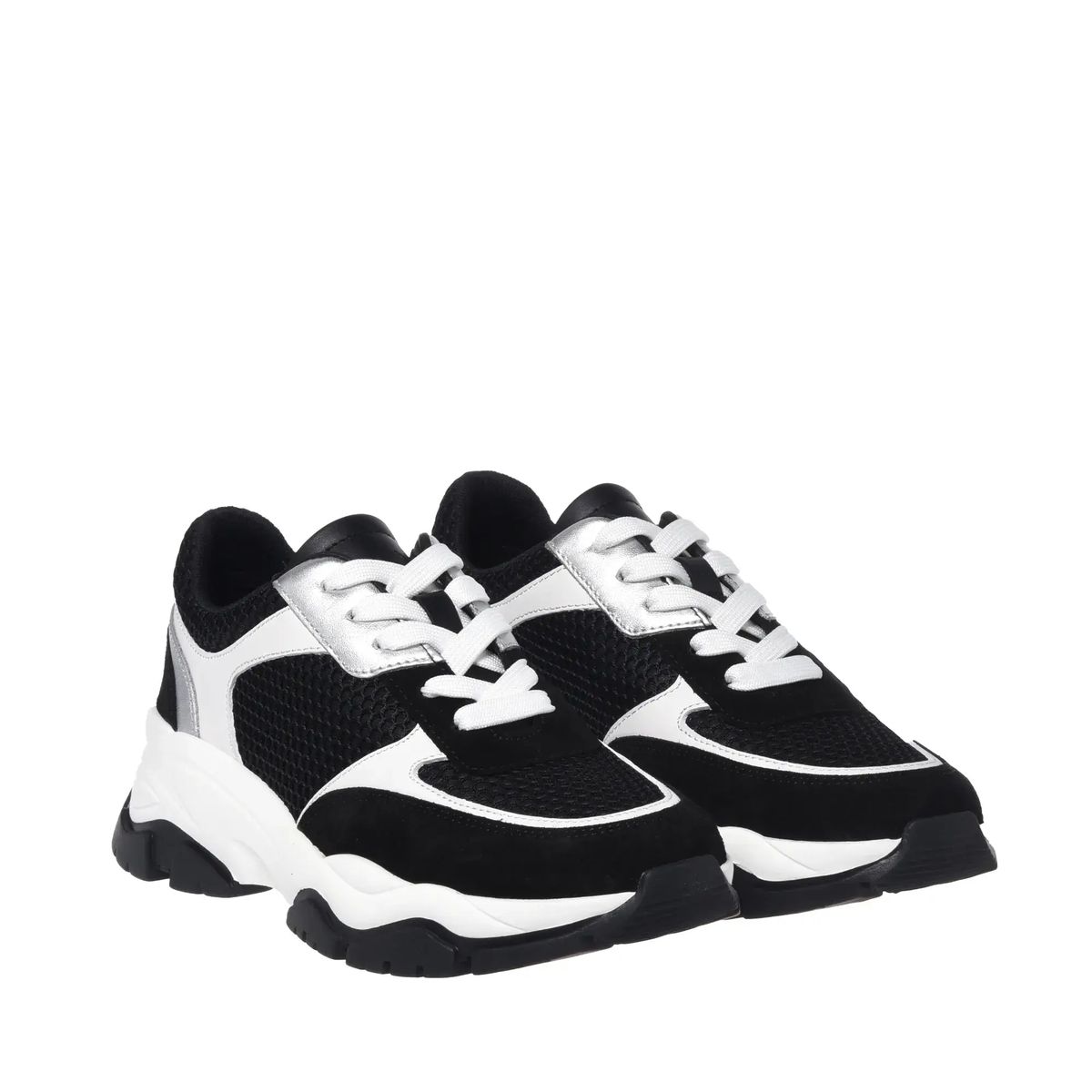 Schwarze und silberne Plateau-Sneakers