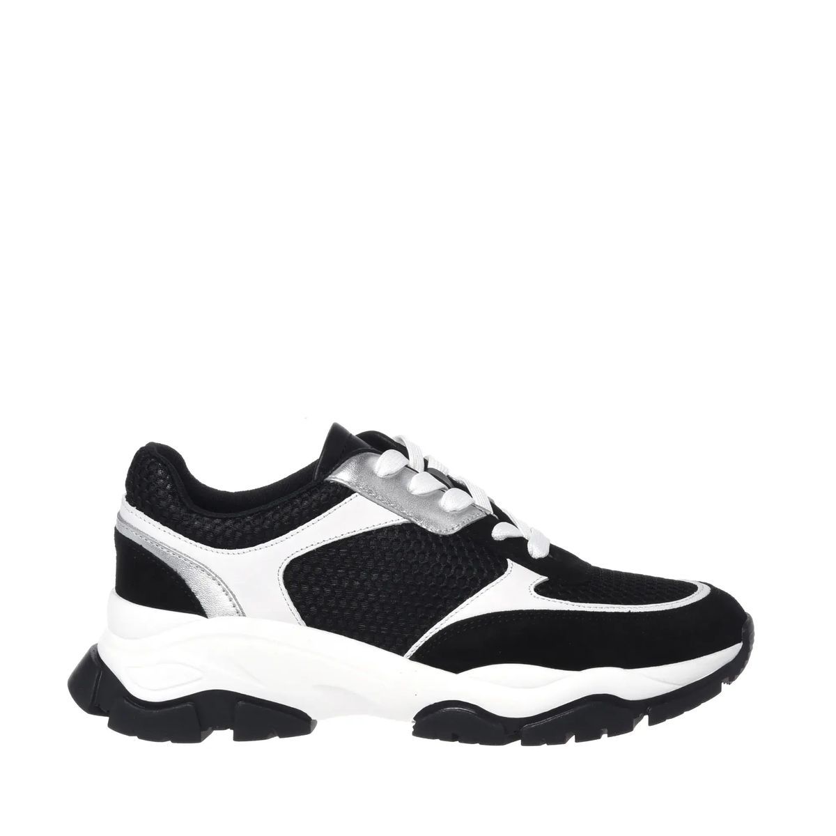 Schwarze und silberne Plateau-Sneakers