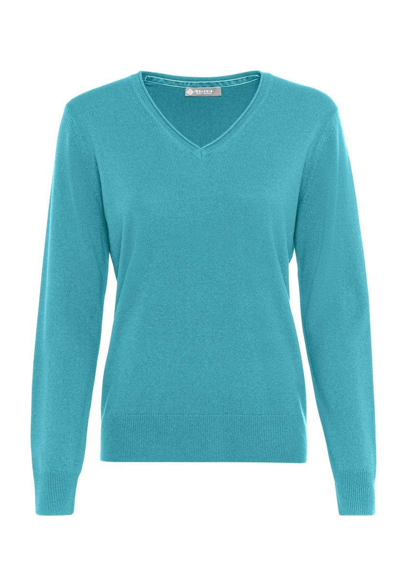 GALERIA Seide-Kaschmir Pullover "Monaco", V-Ausschnitt, für Damen, türkis, 40