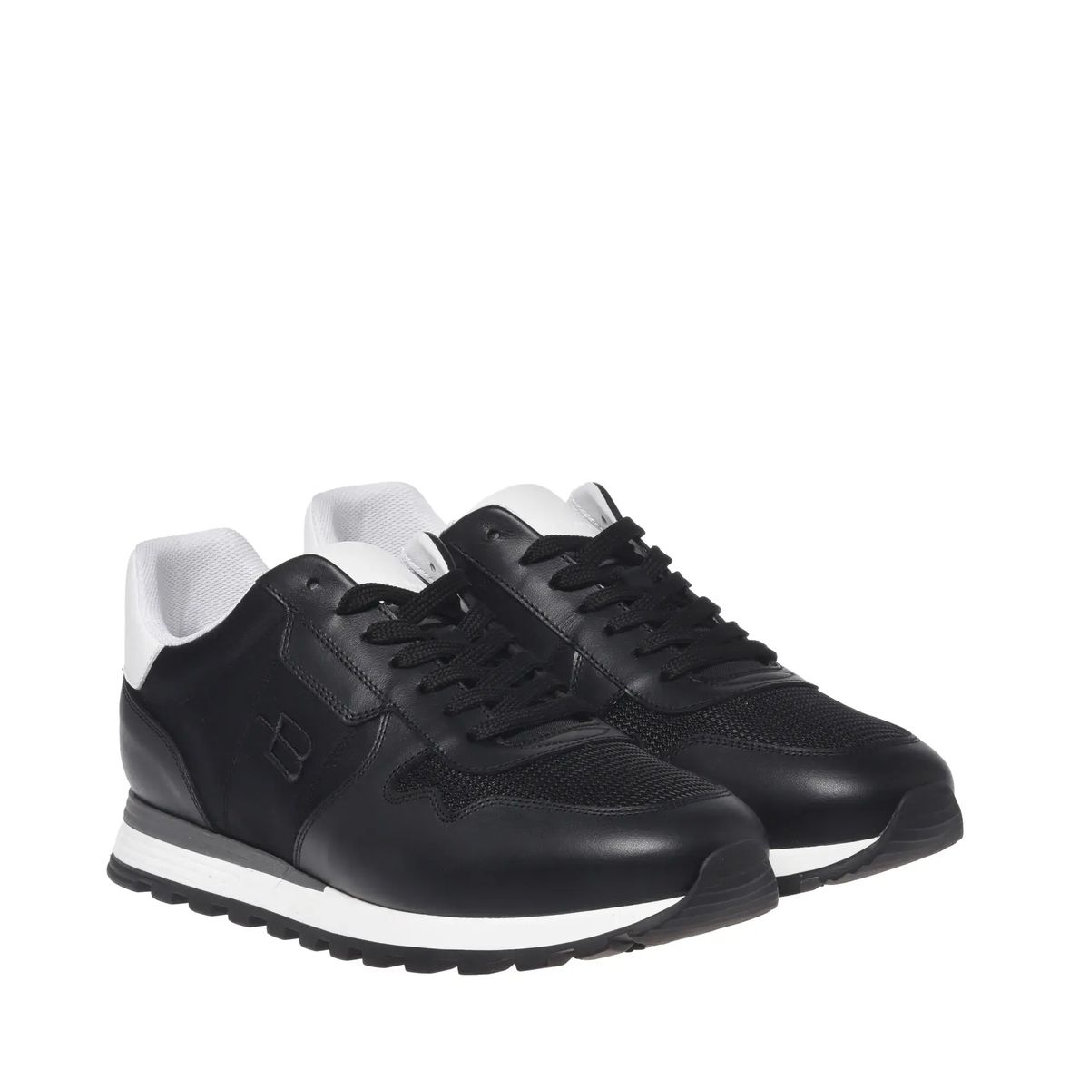 Schwarzer Leder- und Mesh-Sneaker