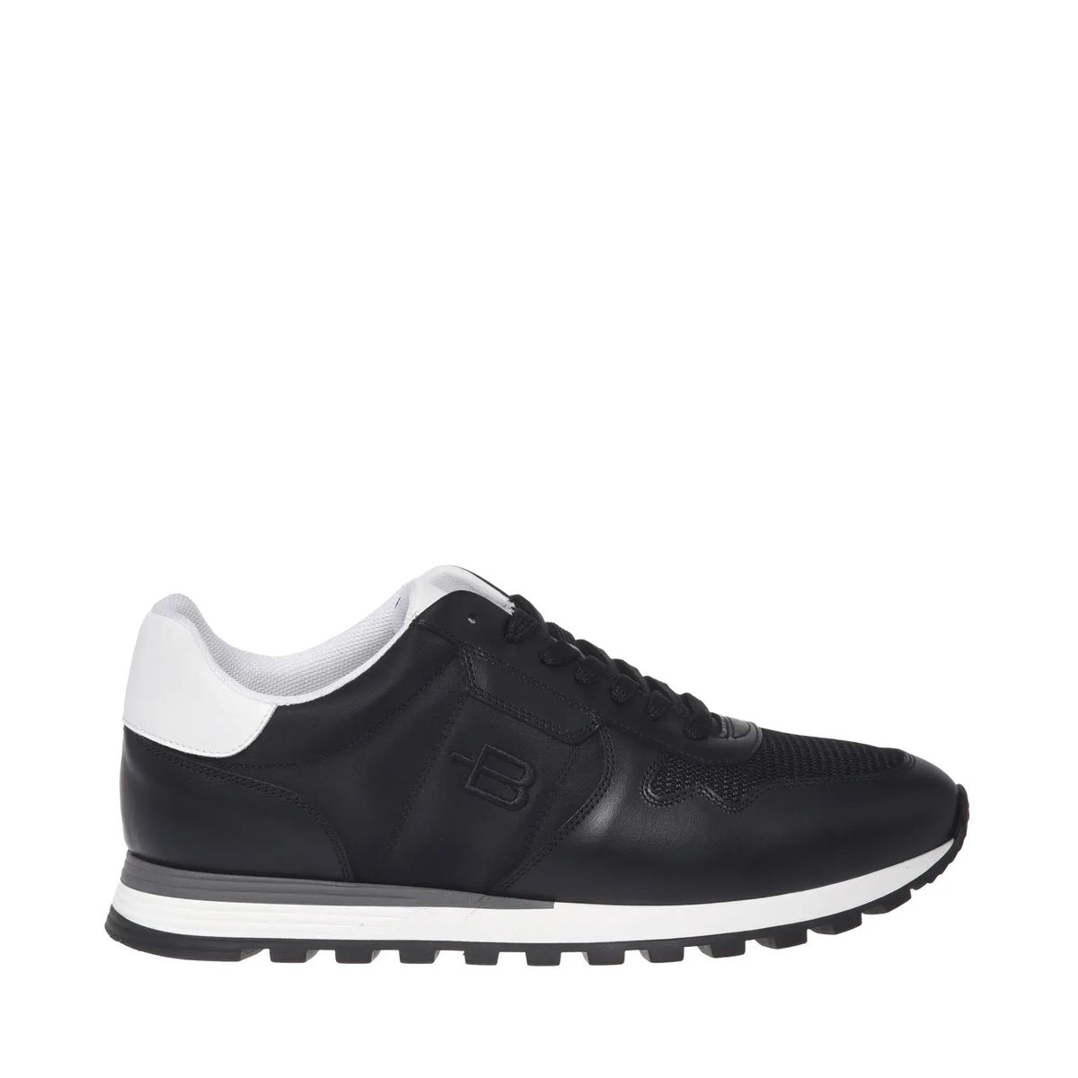 Schwarzer Leder- und Mesh-Sneaker