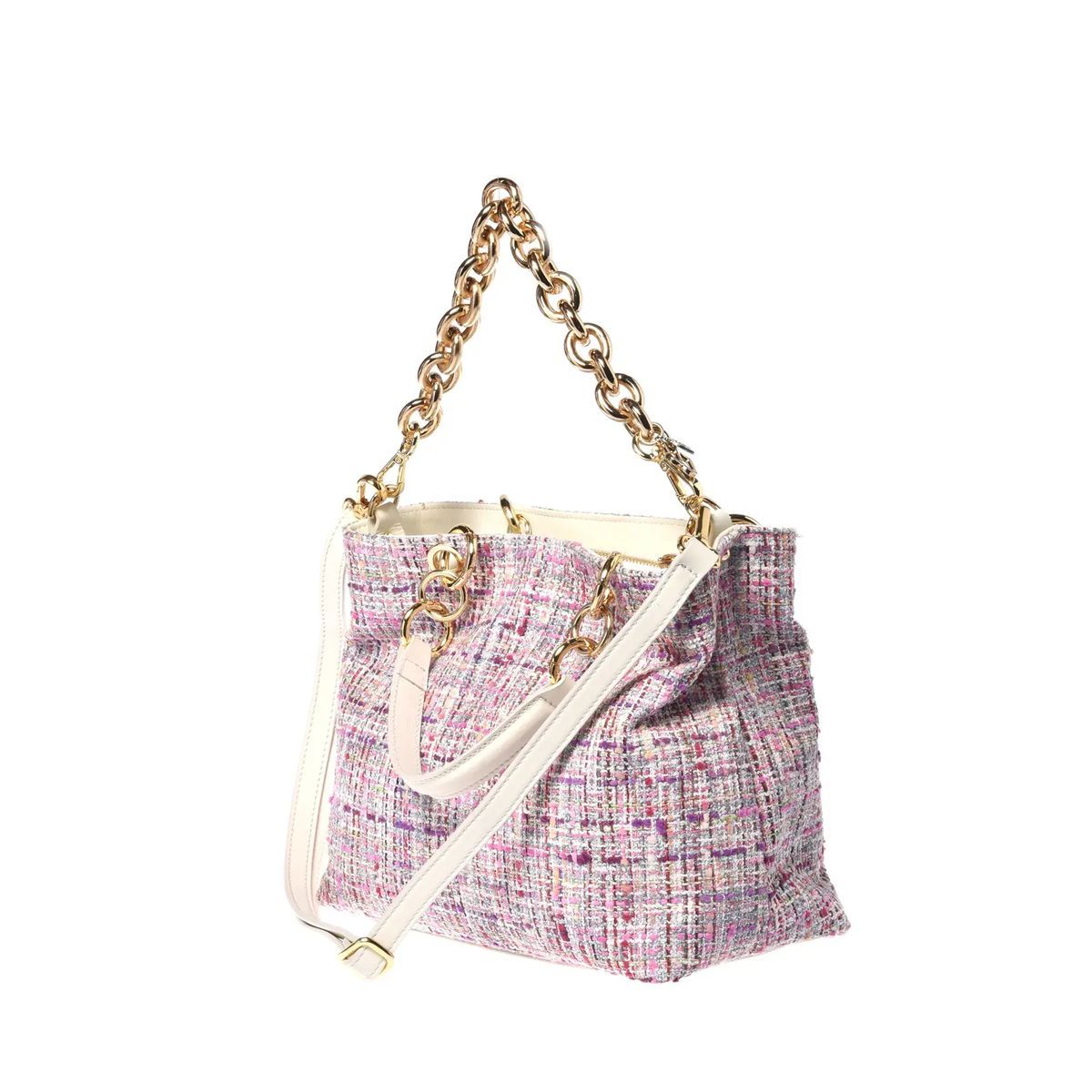 Tweed-Henkeltasche mit Schulterriemen