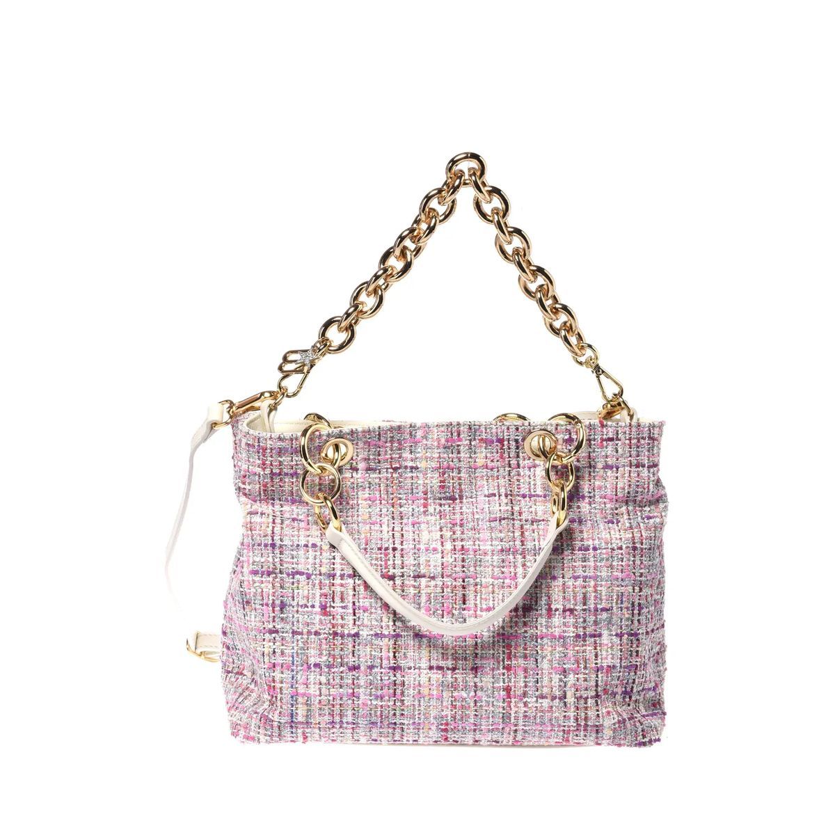 Tweed-Henkeltasche mit Schulterriemen