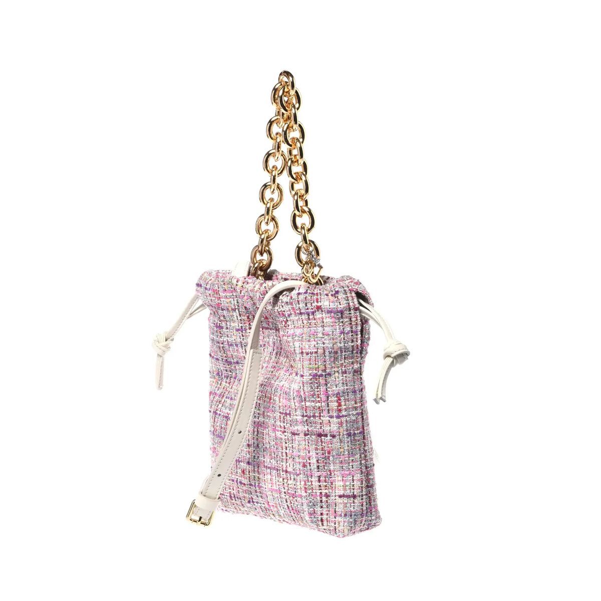 Tweed-Beuteltasche mit Kettengriff