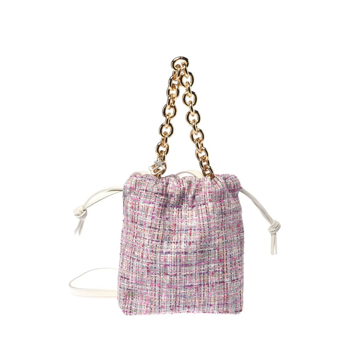 Tweed-Beuteltasche mit Kettengriff