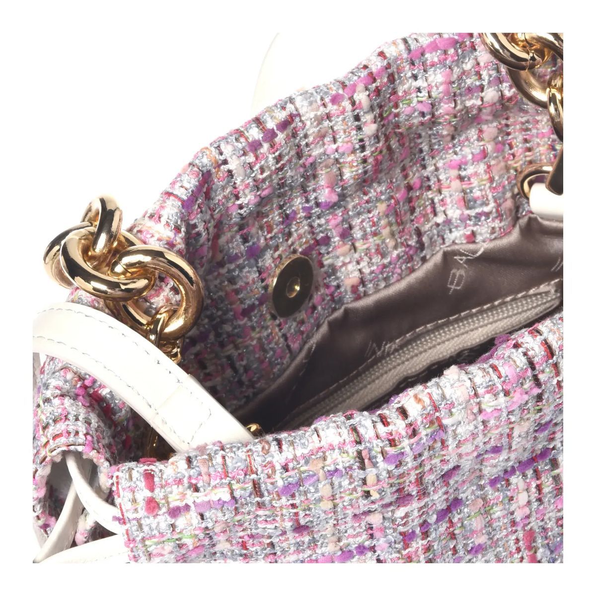 Tweed-Beuteltasche mit Kettengriff