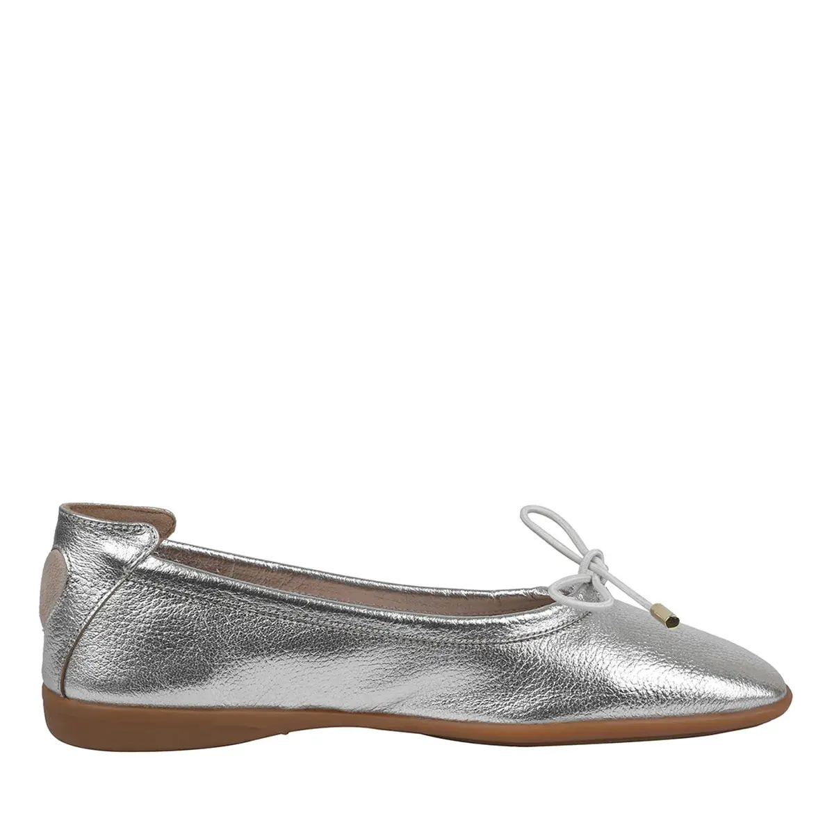Silberne Ballerinas aus Leder mit Herz