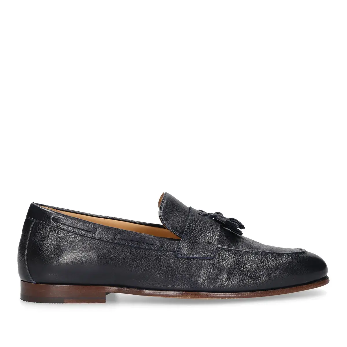 Marineblaue Leder-Tassel-Loafer Amalfi Plain