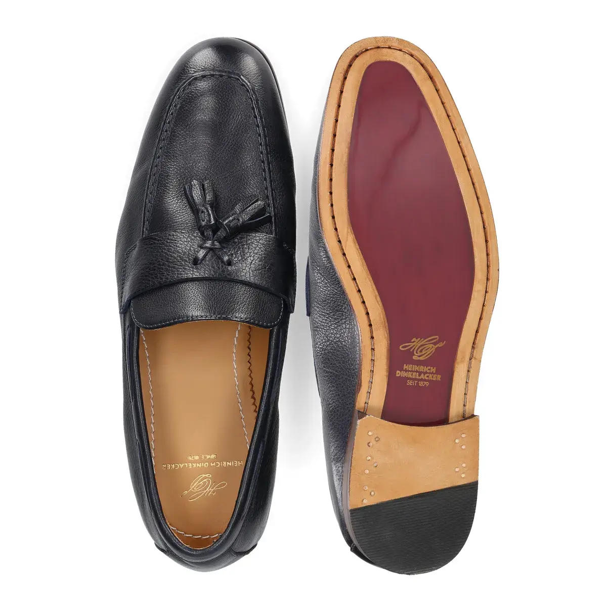 Marineblaue Leder-Tassel-Loafer Amalfi Plain