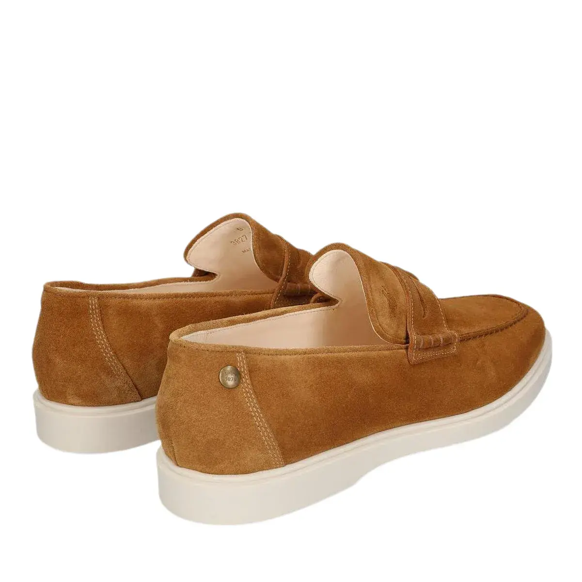 Wildleder Penny Loafer mit weißer Sohle