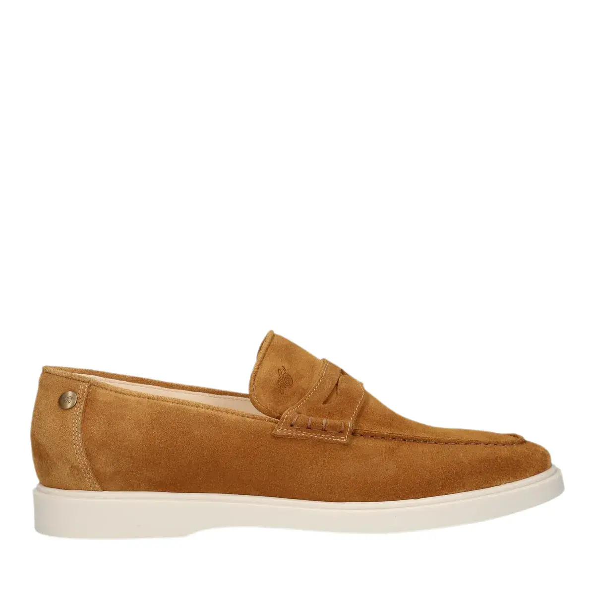Wildleder Penny Loafer mit weißer Sohle
