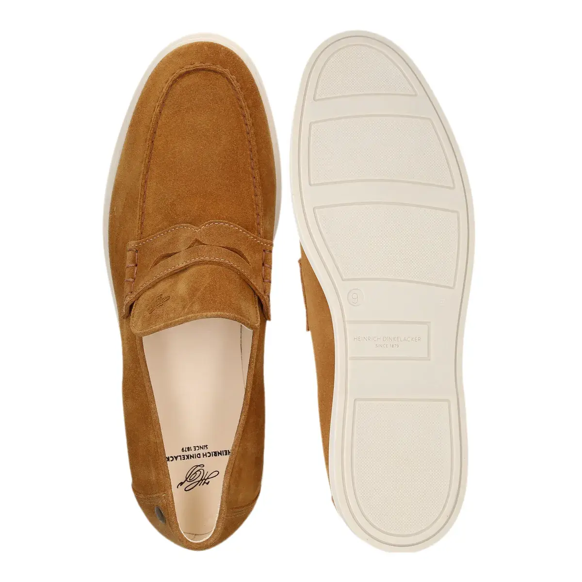 Wildleder Penny Loafer mit weißer Sohle