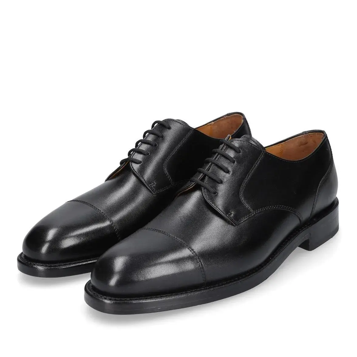 Klassische Schwarze Leder Captoe Derby Schuhe