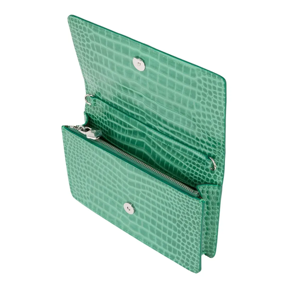 Geldbörsen-Clutch mit Krokoprägung und Kette