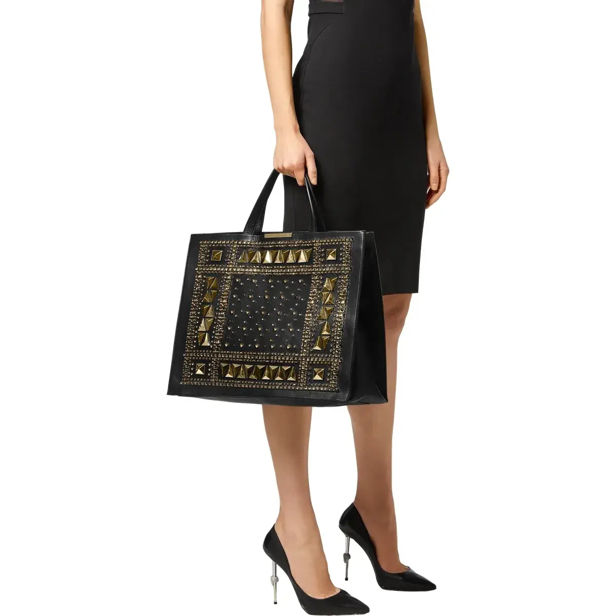 Shopper Tote Bag aus Leder mit Nieten
