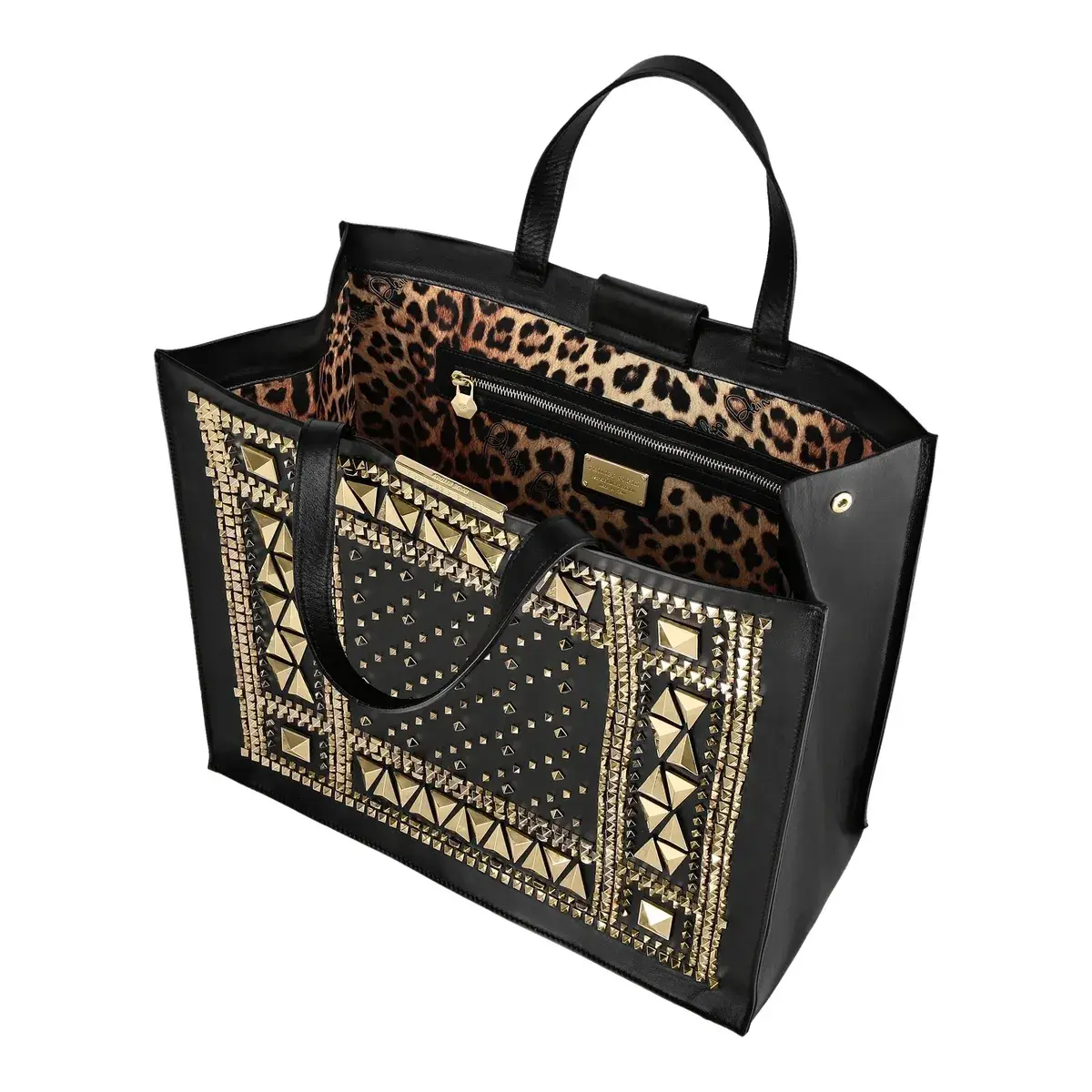 Shopper Tote Bag aus Leder mit Nieten