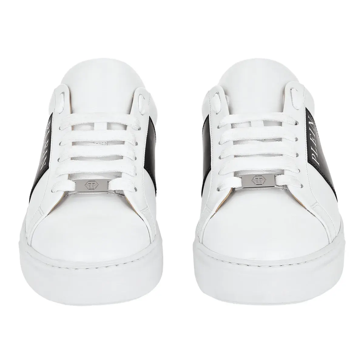 Zweifarbige Leder-Low-Top-Sneakers