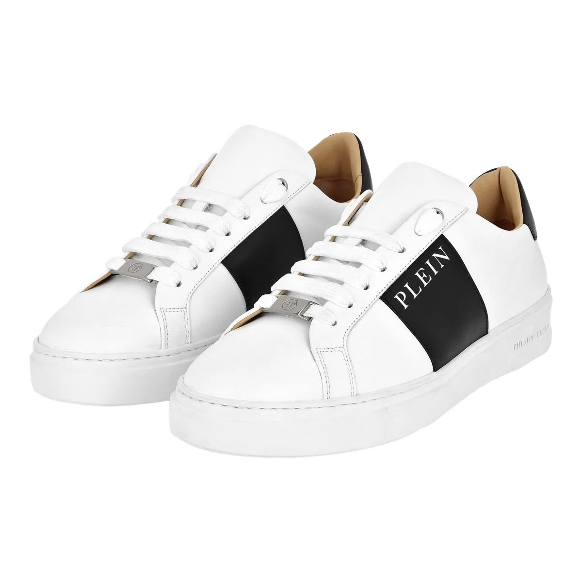 Zweifarbige Leder-Low-Top-Sneakers
