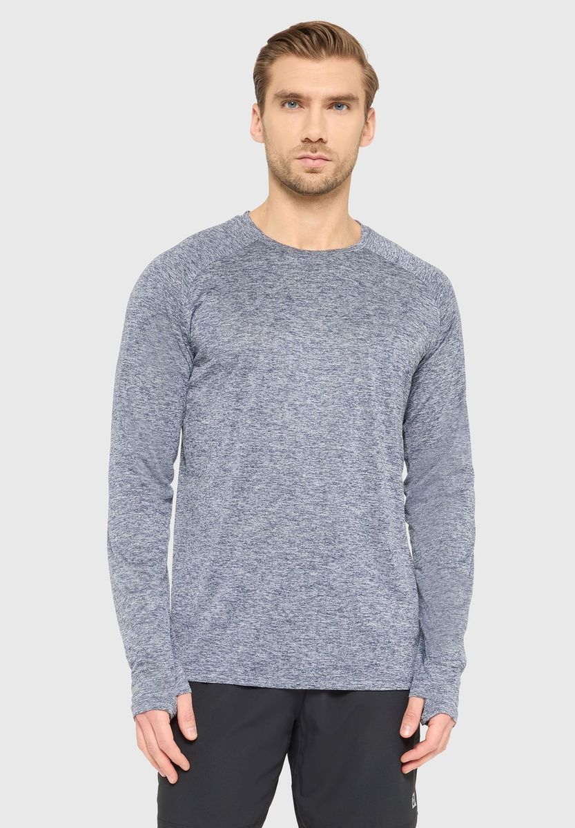 Blaues meliertes Langarmshirt für Herren