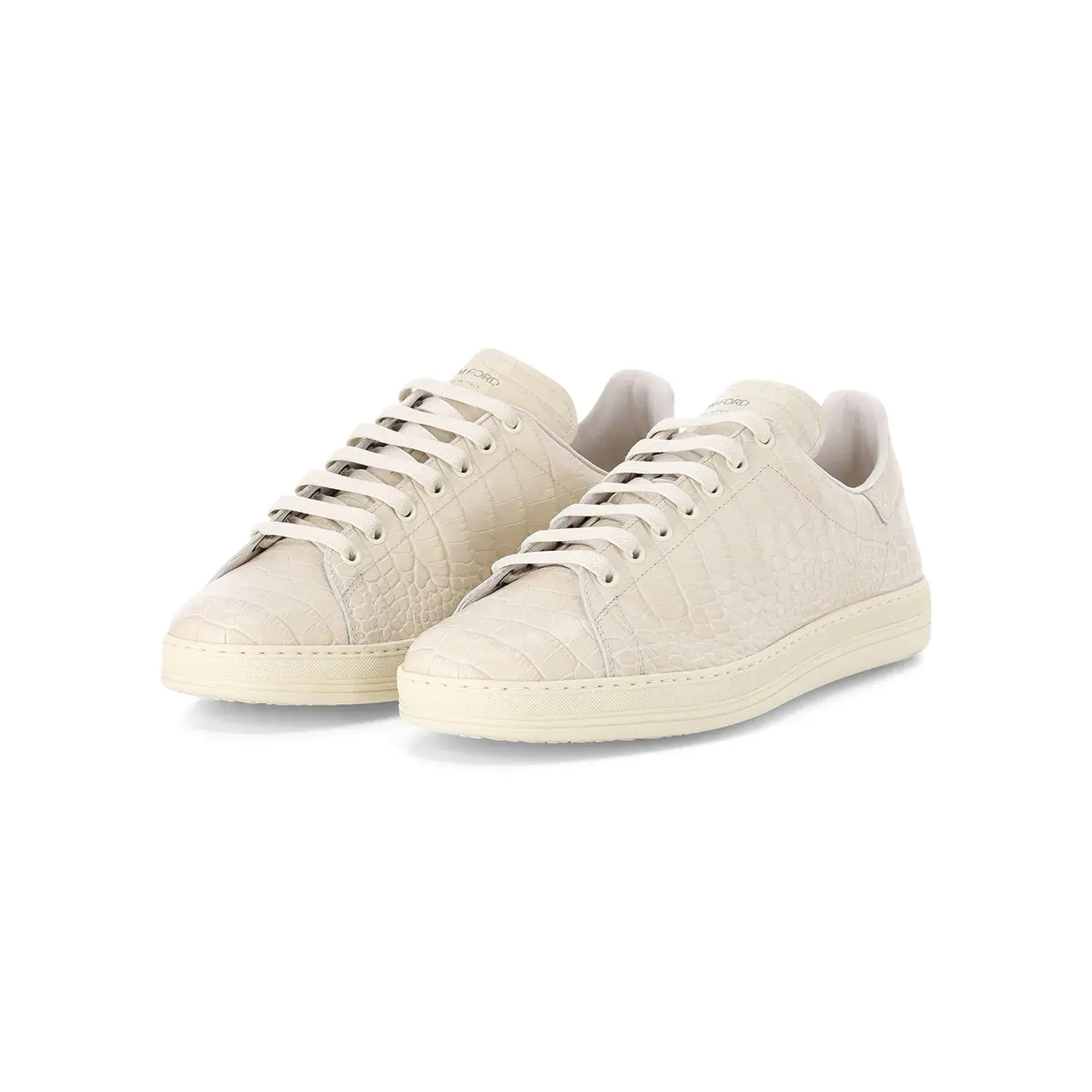 Strukturierte, cremeweiße Leder-Sneakers