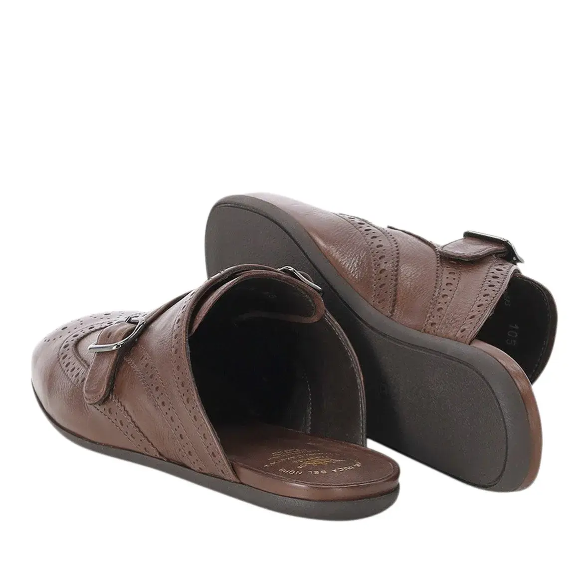 Braune Leder Monk Strap Pantoletten