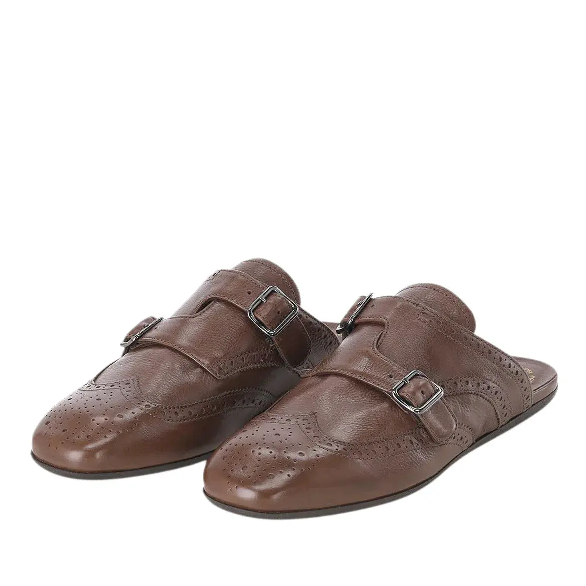 Braune Leder Monk Strap Pantoletten