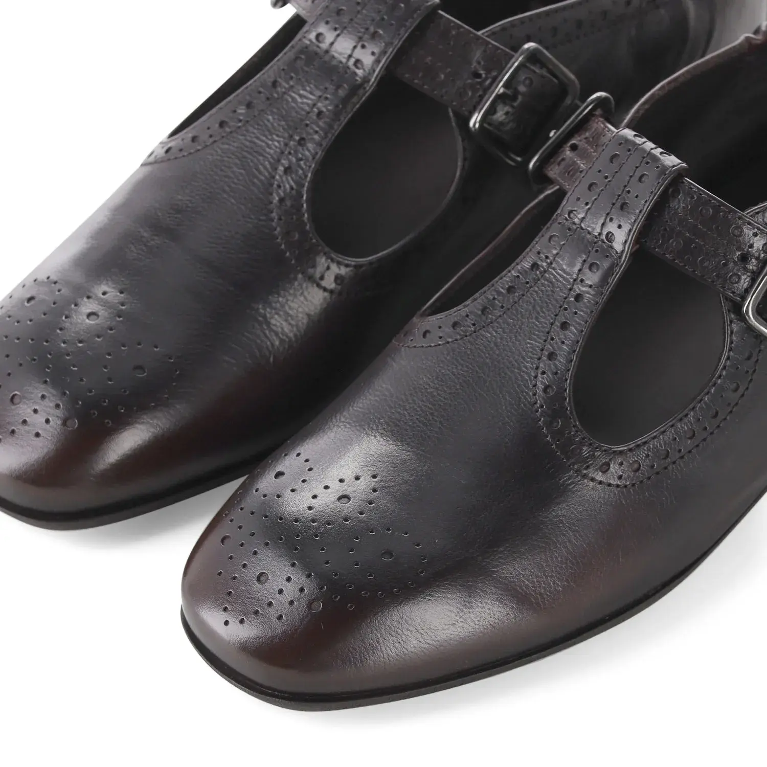 Leder T-Strap Brogue Schuhe