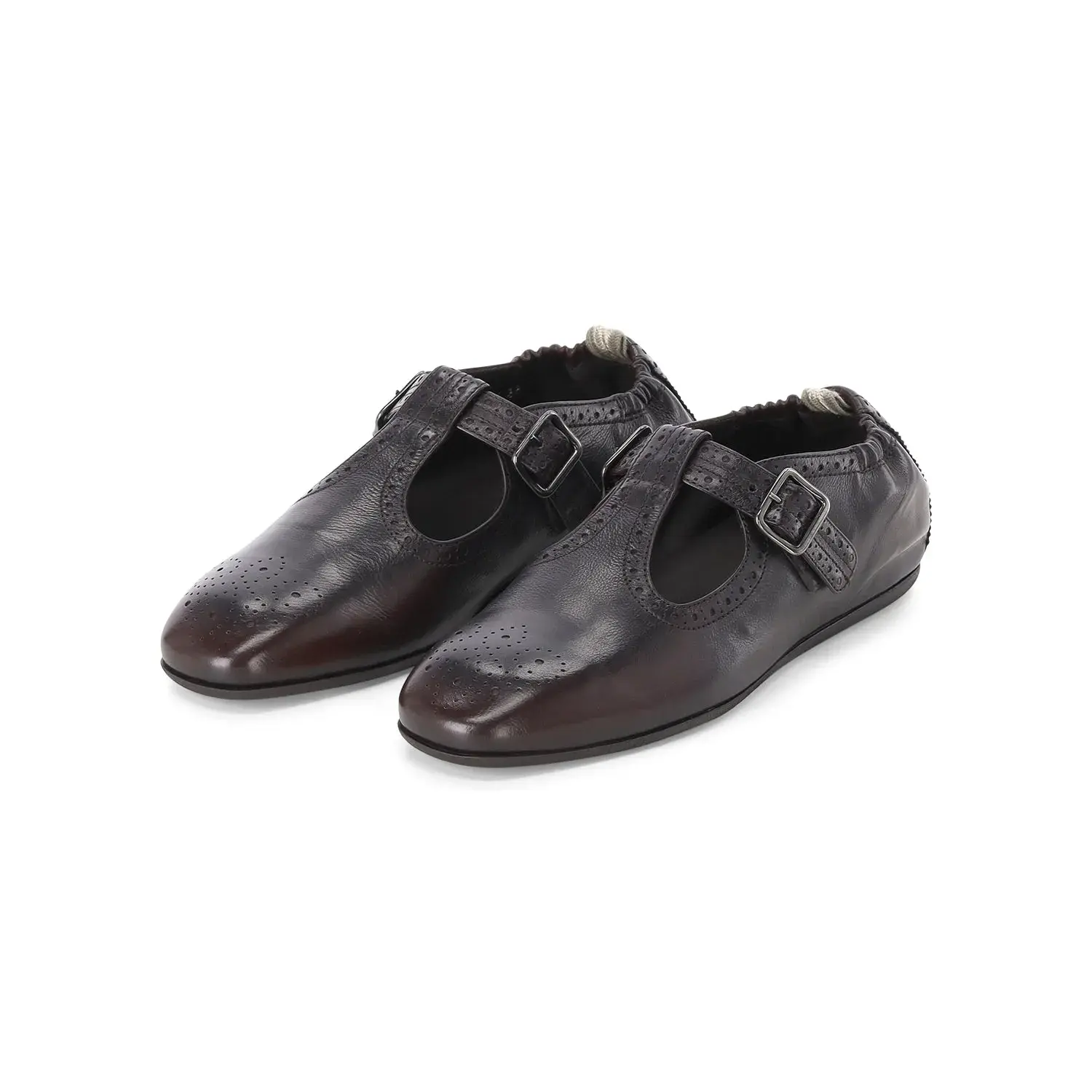 Leder T-Strap Brogue Schuhe