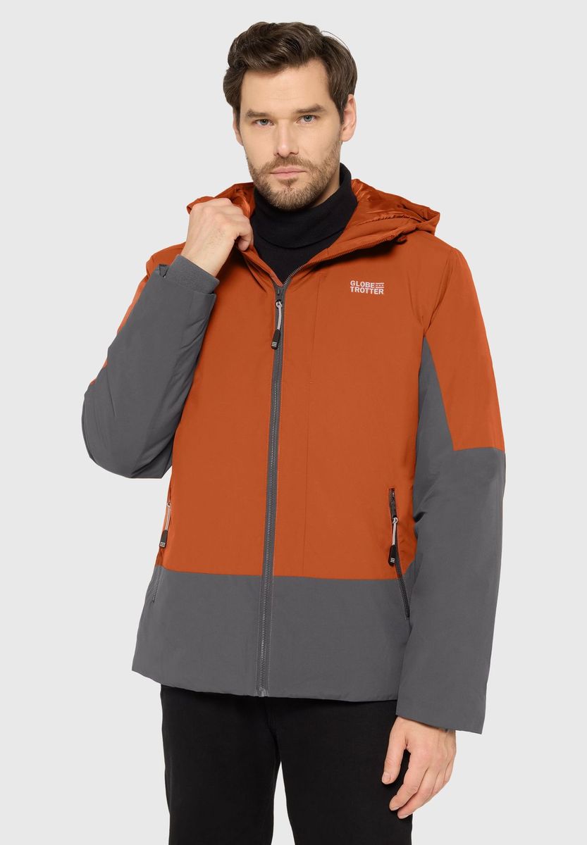 GLOBETROTTER Übergangsjacke Outdoor Pablo, Kapuze, für Herren, orange|grau, 52