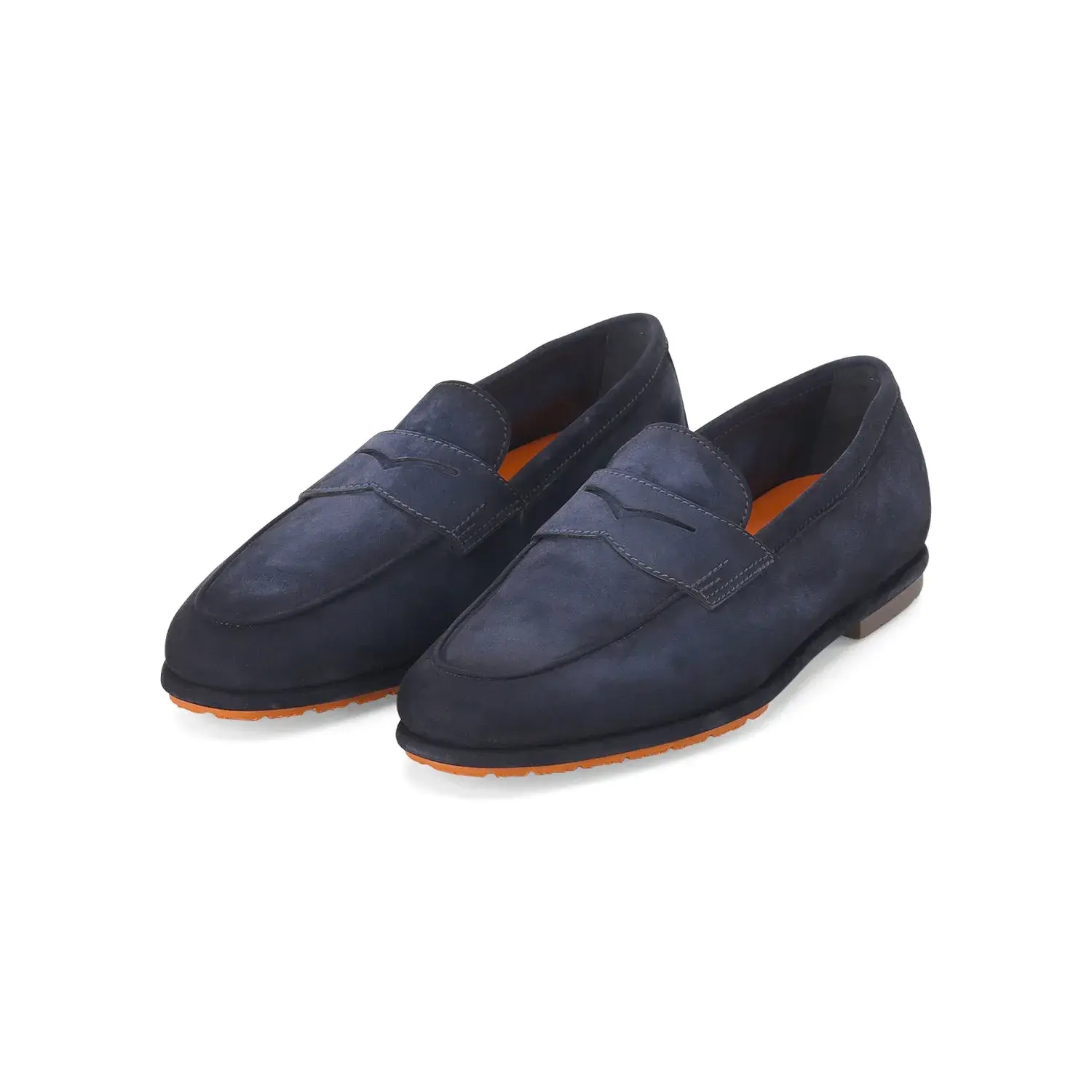 Wildleder Penny Loafers mit orangener Sohle