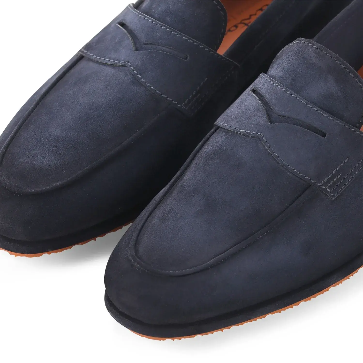 Wildleder Penny Loafers mit orangener Sohle