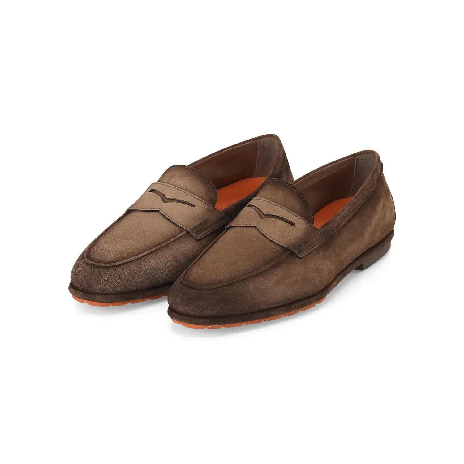 Wildleder Penny Loafers mit orangener Sohle