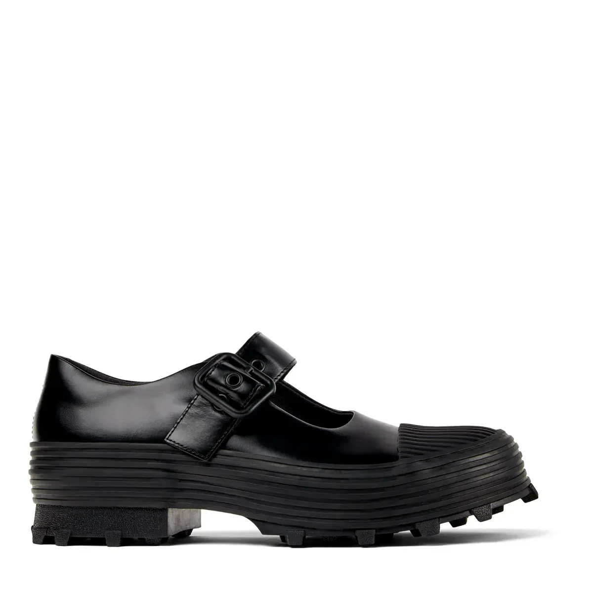 Schwarze Mary Jane Plateau Schuhe aus Leder