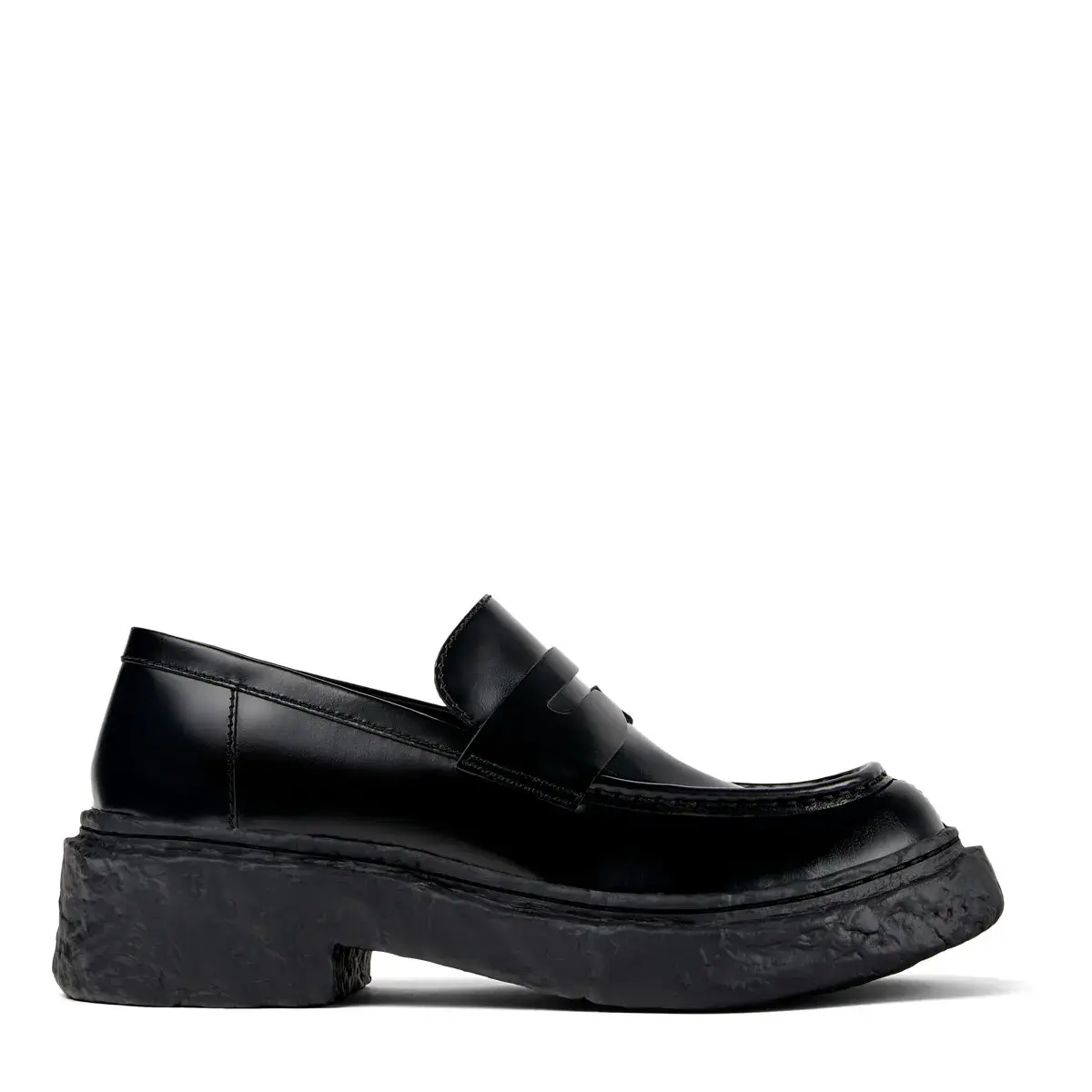 Schwarze Leder-Loafer mit klobiger Sohle
