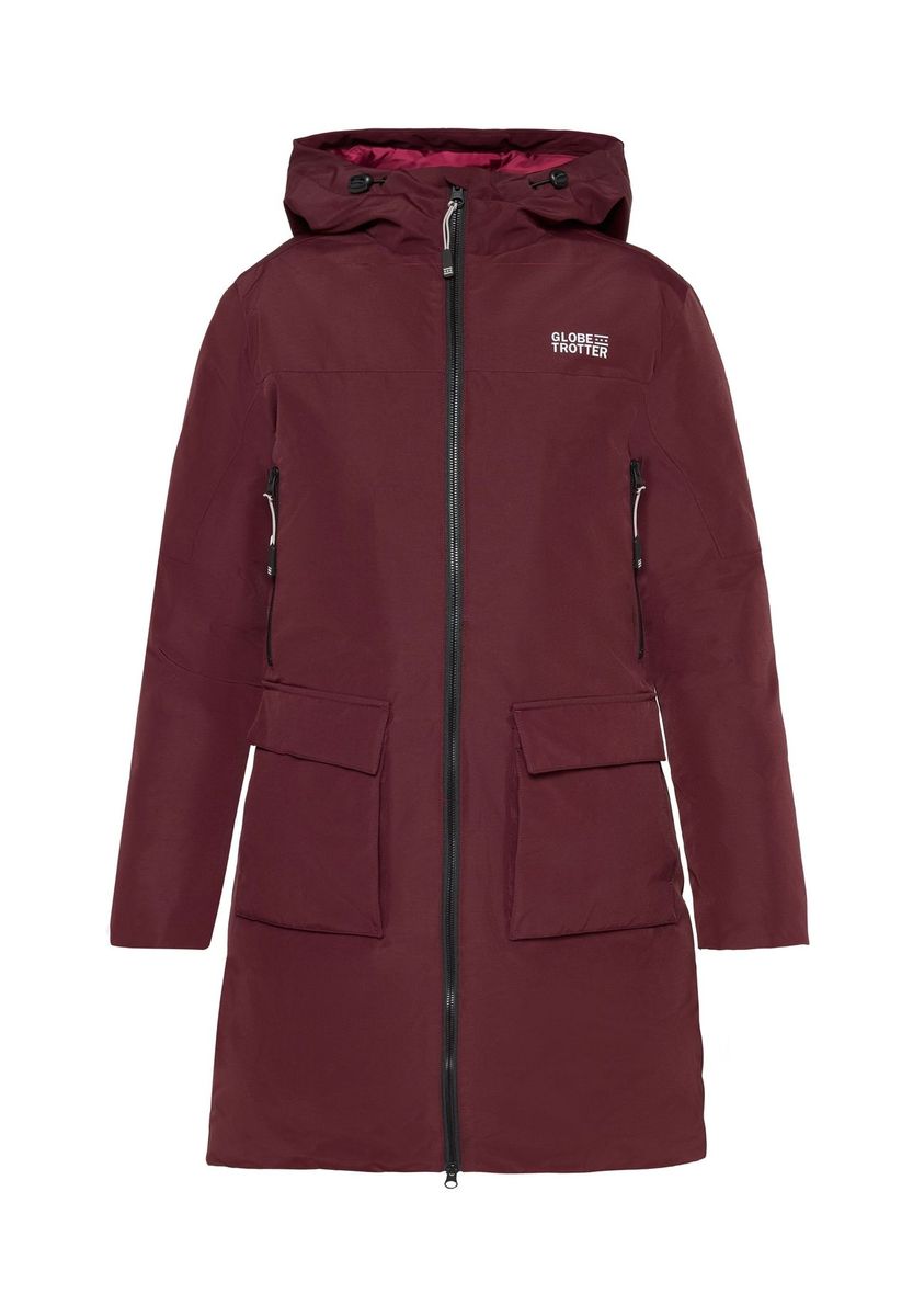 Burgunderfarbener Outdoor-Parka mit Kapuze