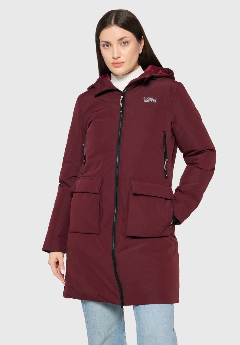 Burgunderfarbener Outdoor-Parka mit Kapuze