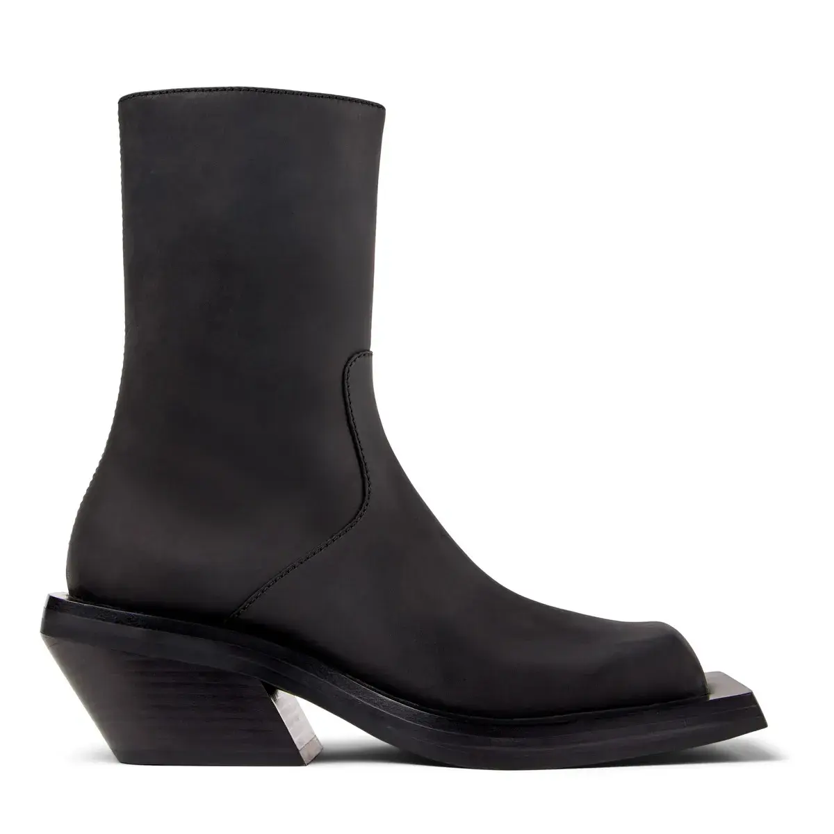 Schwarze Leder-Stiefeletten mit eckiger Spitze