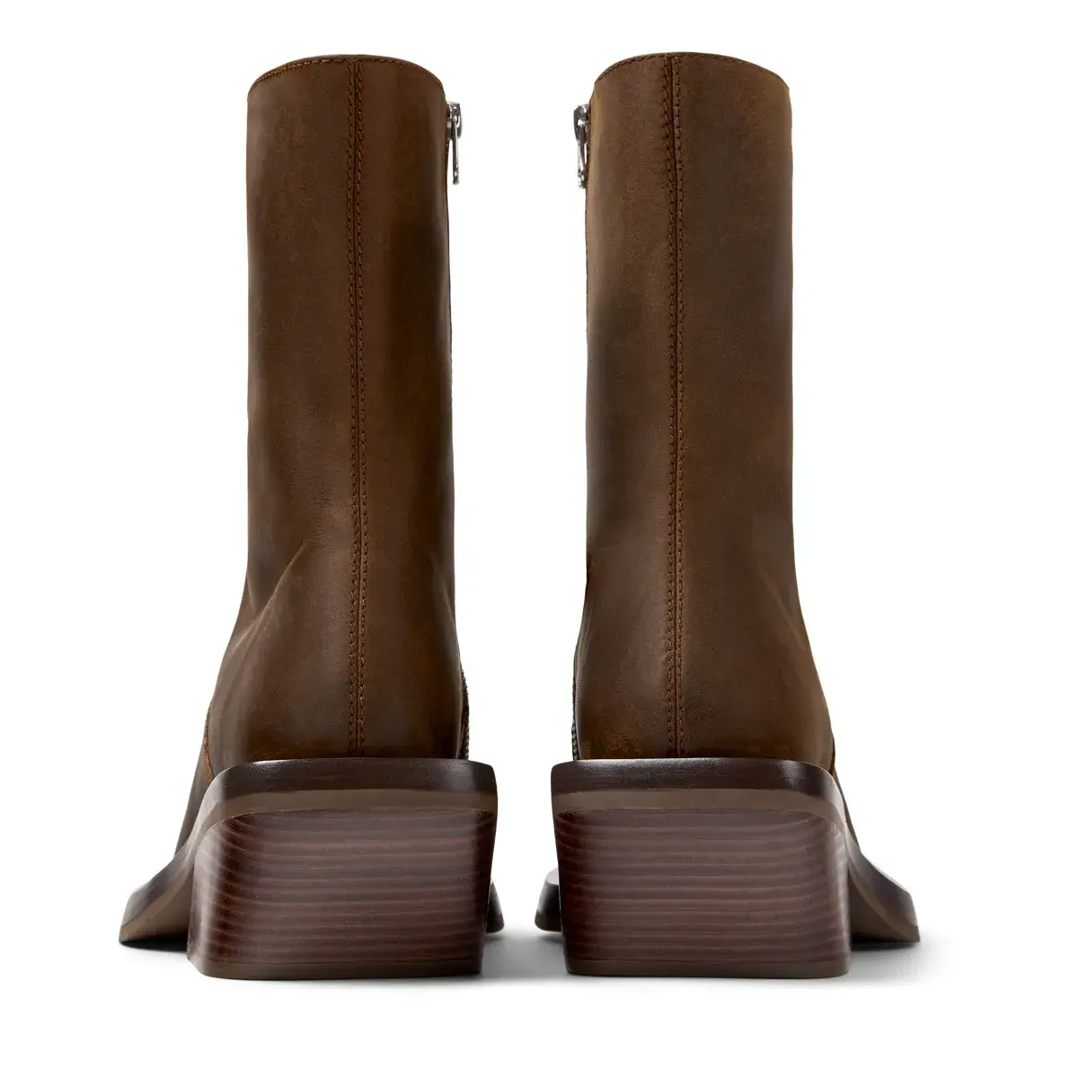 Braune Leder-Stiefeletten mit Blockabsatz