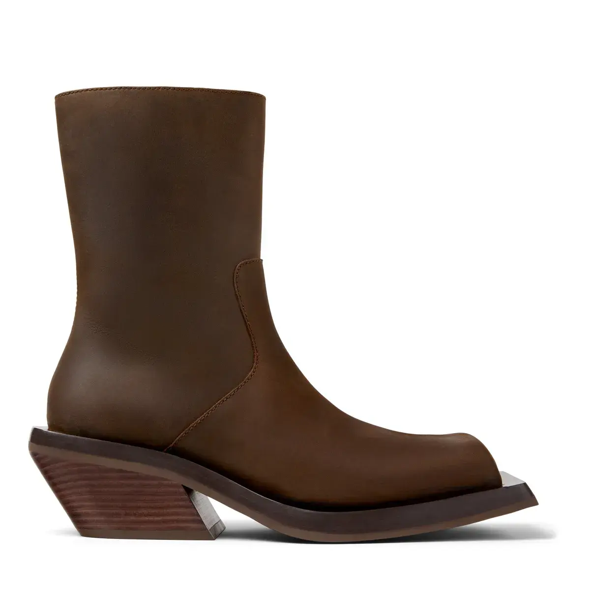 Braune Leder-Stiefeletten mit Blockabsatz