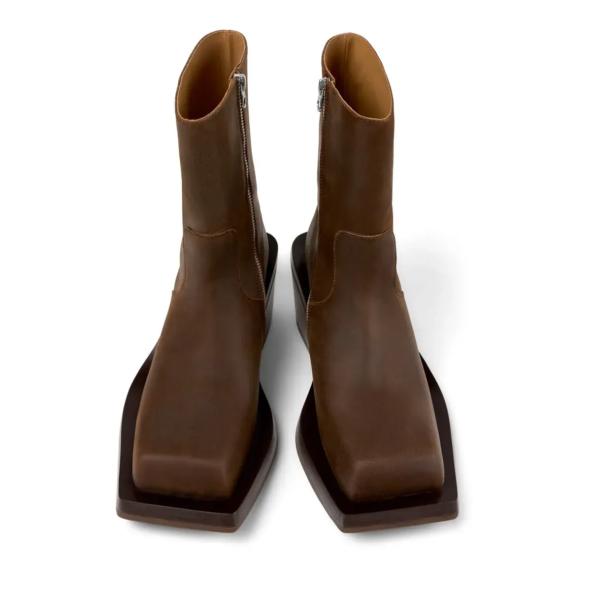 Braune Leder-Stiefeletten mit Blockabsatz