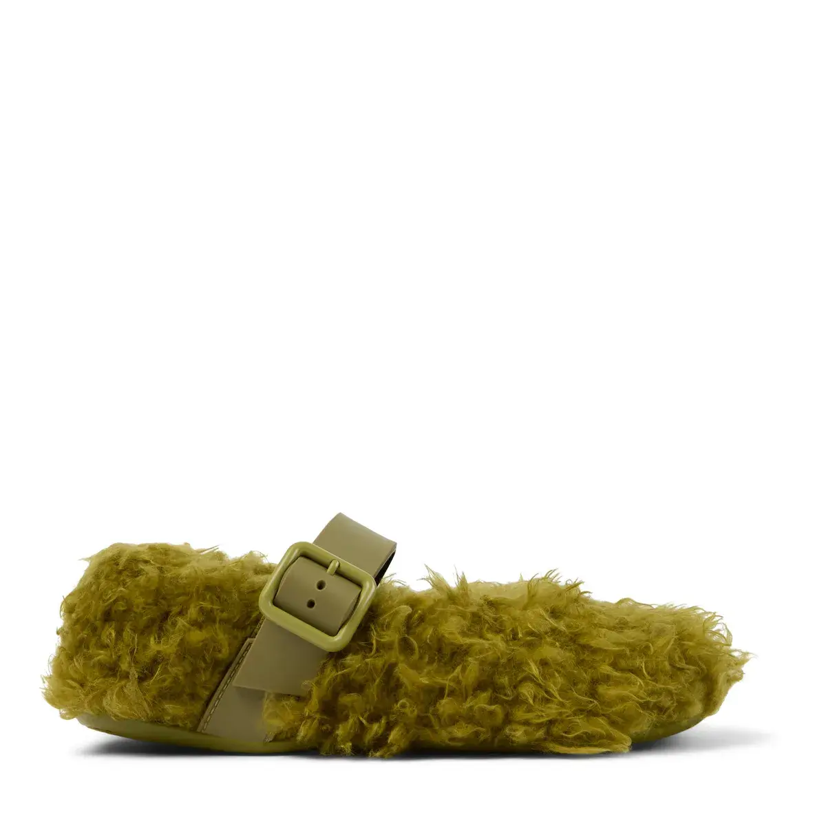 Grüne, flauschige Mary Jane Ballerinas