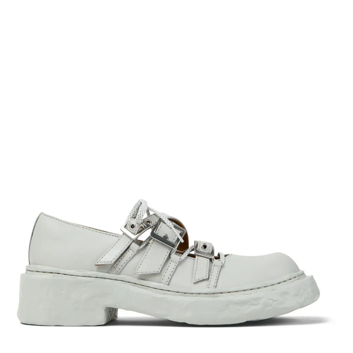 Weiße Mary Jane Schuhe mit Lederplateau