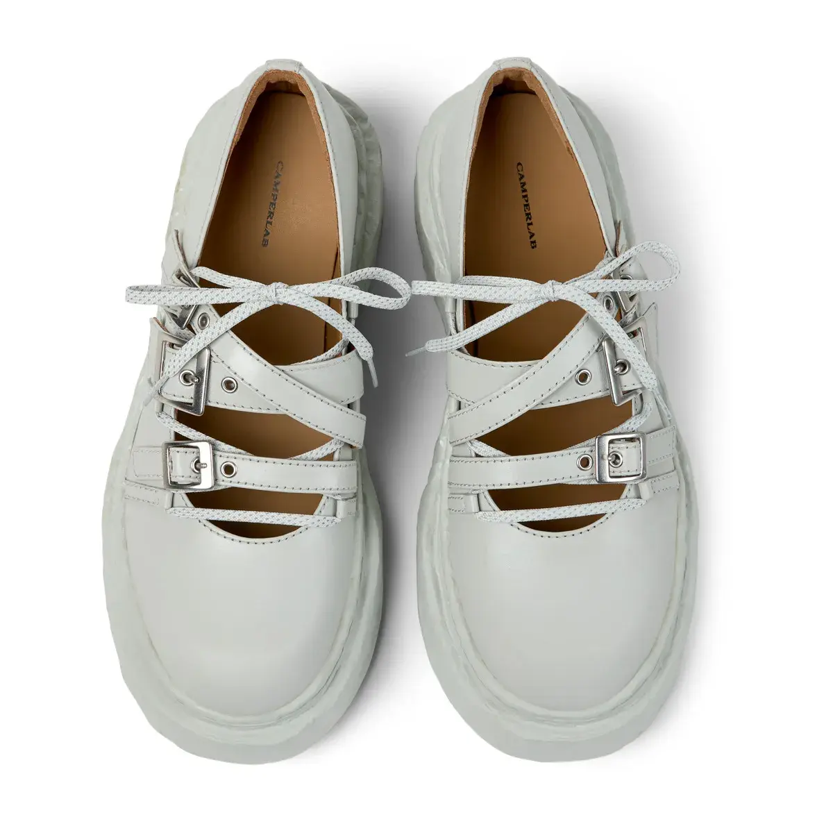 Weiße Mary Jane Schuhe mit Lederplateau