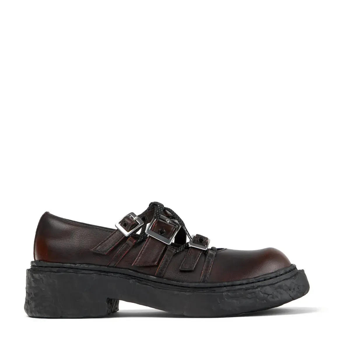 Braune Mary Jane Plateau Schuhe aus Leder