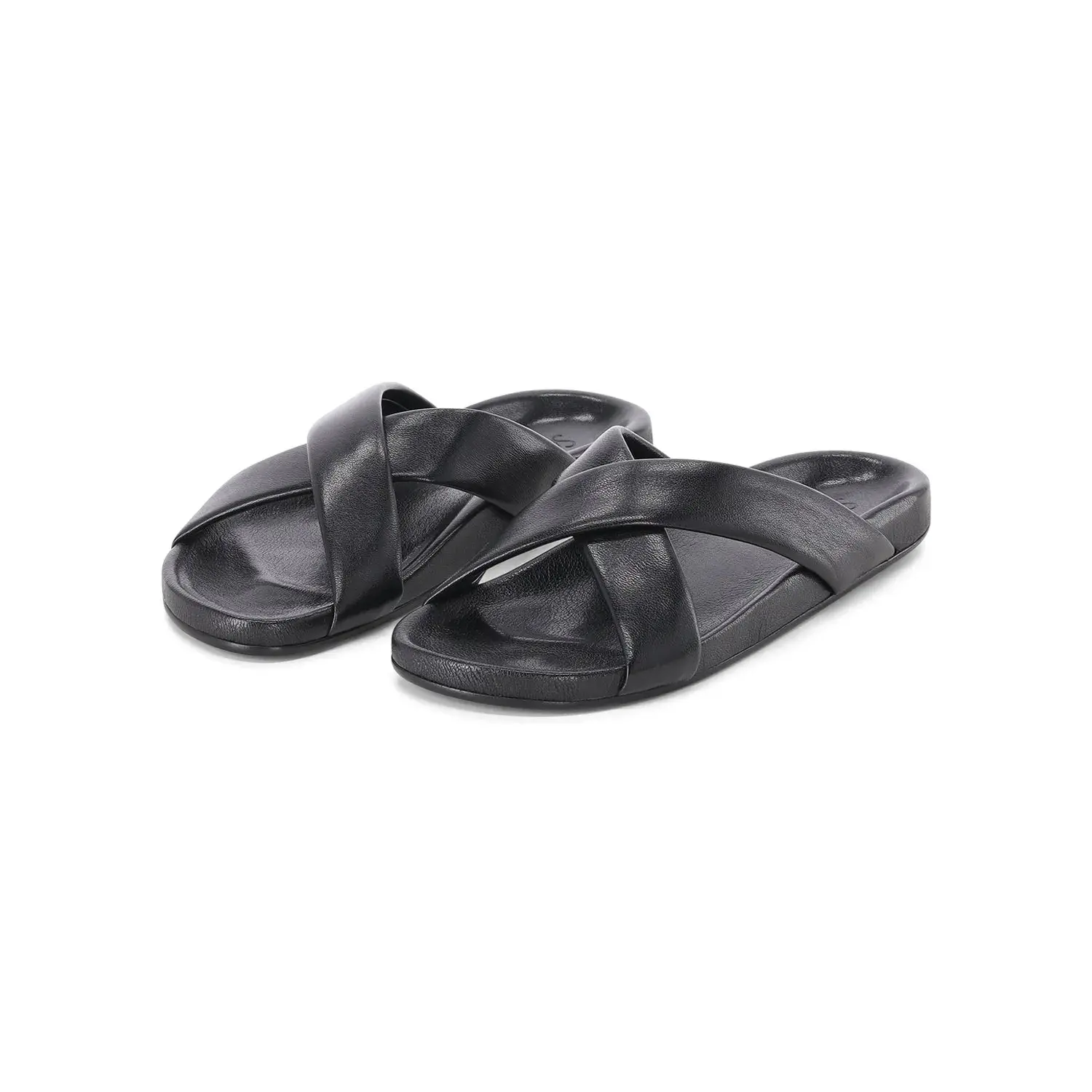 Minimalistische schwarze Leder-Sandalen mit Kreuzriemen