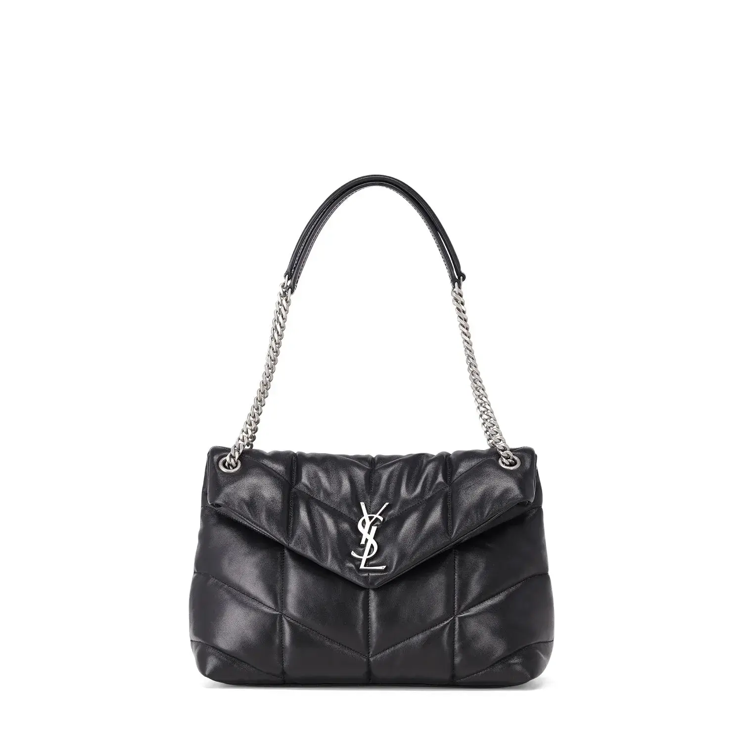 Gesteppte Leder-Schultertasche mit Kette