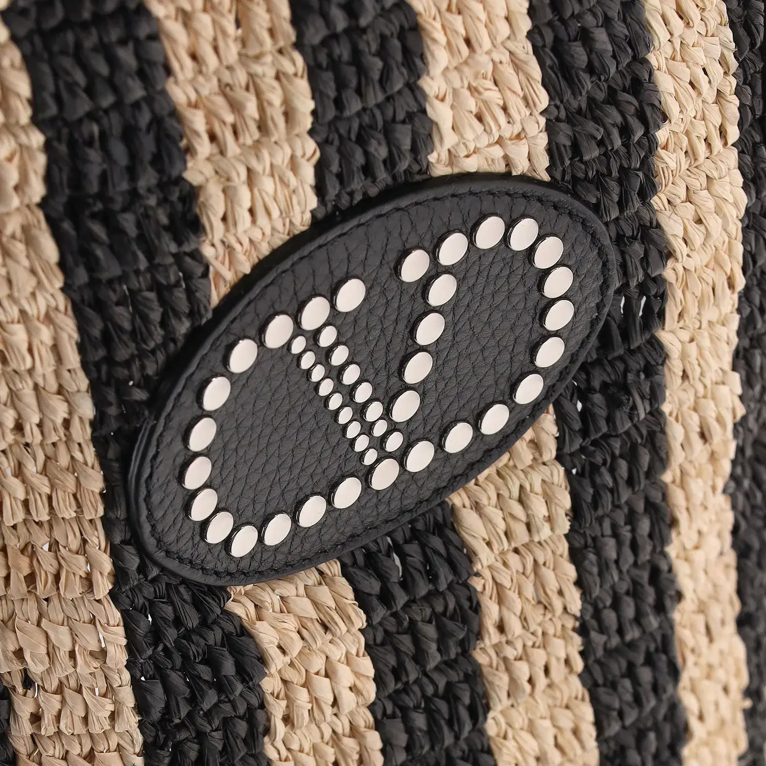 Gestreifte Bast-Tragetasche mit Logo